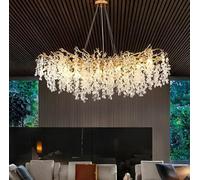 Lámpara de araña moderna de Cristal, lámpara de araña Rectangular lineal de Cristal con ramas y detalles en pan de oro, lámpara colgante de techo para comedor, dormitorio y sala de Estar. Lámpara de