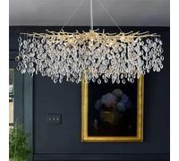 Lámpara de araña Rectangular moderna de Cristal con Forma de rama de árbol de 120 cm, lámpara colgante de techo Dorada, lámpara de araña lineal de Cristal esmerilado con Forma de rama, lámpara de ara