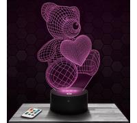 Lampephoto.fr - Bear Heart 3D Lamp Night Light Animal 3D LED Illusion, Christmas, Gift idea Birthday boy and Girl Night Light Child or Adult Bedroom, Gifts Merchandising, Led Bedside Lamp