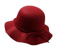 lamphle omen Cap Hand-Made Everyday Wear Breathable Traveling Shopping Dating Women Bowknot Bowler Top Hat Compatible with Anniversa Wine Red