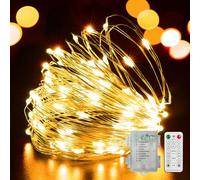 LAMPHOME 100 LED 33FT Fairy Lights Battery Operated with Remote, Mini Starry String Lights,Multi Functions & Timer, Twinkle Light for Christmas Home Bedroom Wedding DIY Centerpiece Decor,Warm White