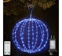 LAMPHOME 12INCH Outdoor/Indoor LED Christmas Light Ball,Foldable Metal Sphere Lights, Connectable Waterproof 16 Modes with Timer, Hanging Tree Globe Lights for Holiday Christmas Decorations (Blue)