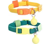 Lamphyface 2 Pack Eastic Cat Collar with Solid-Color Ball Pendant Adjustable Accessory for Cats Puppy Kitten Kitty