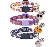 Lamphyface 3 Pack Halloween Cat Collar with Bell Pendant Breakaway Adjustable Accessory Holiday for Cats Kitten Kitty