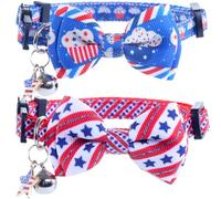 Lamphyface American Flag Cat Collar with Bell Bow Tie Star Breakaway Adjustable for 4th of July Independence Day