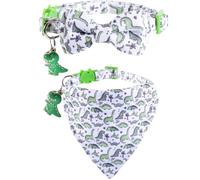 Lamphyface Cat Collar, Breakaway with Bow Tie Bandana & Dinosaur Bell, Fabric, Adjustable Safety, 8-11 inches, Dinosaur