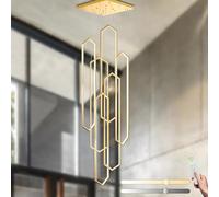 LAMPLAY Modern Chandelier, 6 LED Gold Diamond Ring Lights, Height Adjustable Villa Chandelier, Remote Control Living Room Light 3000K-6000K Dimming, Hallway Living Room Stairs Villa