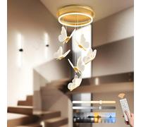 LAMPLAY Modern Gold LED Chandelier Light, Dimmable 6 Butterfly Shape Pendant 3000K-6000K with Remote Control, Adjustable Height Living Room Lamp, for Hallway, Dining Room, Staircase, Villa, Kitchen