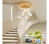 LAMPLAY Modern Gold LED Chandelier Light, Dimmable 9 Butterfly Shape Pendant 3000K-6000K with Remote Control, Adjustable Height Living Room Lamp, for Hallway, Dining Room, Staircase, Villa, Kitchen
