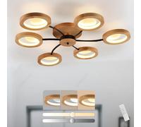 LAMPLAY Modern LED Ceiling Lamp, Ø94cm Chandelier Dimmable with Remote Control 3000K-6000K, Black Arm + 6 Wood Ring Lamp, Metal Circle Lampshade, Living Room Bedroom Dining Study Office