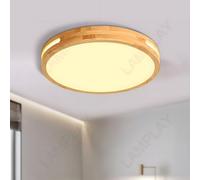 LAMPLAY Round Wooden Ceiling Lamp, Ø30cm Warm Light LED Lamp, Original Natural Wood 3000K 18W, Side Hollow Design, Bedroom Living Room Study Children's Room Kitchen Dining Room Corridor Entrance Hall