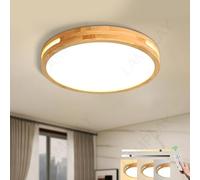 LAMPLAY Round Wooden Ceiling Lamp, Ø40cm Dimmable LED Lamp, Original Natural Wood, Remote Control, 3000K-6000K 30W, Side Hollow Design, Bedroom Living Room Study Children's Room Kitchen Dining Room