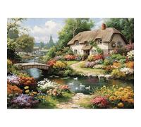 lamplig Jigsaw Puzzles for Adults 1000 English Countryside Cottage Puzzle | Spring Garden Cotswolds Landscape Jigsaw Puzzle for Seniors, Logic Puzzle with Letters on Back, 1:1 Poster, Family Fun, Gift