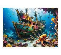 lamplig Puzzles for Adults 1000 Pieces - Octopus Pirate Ship Ocean Sea - 1000 Piece Puzzles with Letters on Back - Jigsaw Puzzles 1000 Pieces for Fun Game Nights - 27.6" L X 20.5" W, 1:1 Poster