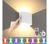 Lampop 12 RGB Wall Lights, Battery Wall Sconce Remote Control Wall Light Rechargeable Wall Lamp, Dimmable Up Down Wall Lighting, Wireless Wall Light Magnet Wall Lamp for Living Room, Bedroom (White)