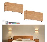 Lampop Battery Operated Wall Lights 5200 mAh, 12 RGB Colors, 2 Lighting Modes, Dimmable Brightess with Remote, 2 Pack Stick On Wall Lights for Living Room Bedroom (Wood Colour)