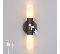 Lampop Motion Sensor Wall Lamp, Rechargeable Night Light, Portable Wireless Wall Lights Indoor, Battery Operaterd Wall Sconce, Magnetic Wall Light for Living Room, Bedroom (Dark Brown, Warm White)