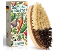lampox® Bamboo Vegetable Brush - Cleaning Brush with Natural Bristles for Fruit & Vegetables - Sustainable Brush for Vegetable Cleaning - Bamboo Wood Dish Brush Environmentally Friendly & Plastic-Free