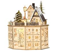 Lamppdcor 24 Drawers Wooden Advent Calendar LED Lighted Empty Advent Calendar with Music to Fill Yourself Countdown for Christmas Decorations
