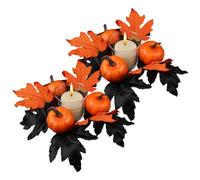 Lamppdcor 2PCS 9.5" Candle Rings, Pumpkins Maple Leaves Wreath for Halloween Fall Thanksgiving Table Centerpiece