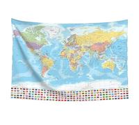 Lamppdcor 59x39 Inch World Map Tapestry Wall Hanging, Fadeless Educational Map with Countries Major Cities National Flag for Home Office School