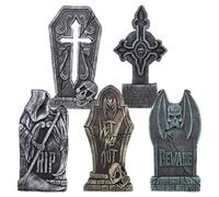Lamppdcor 5PCS 8.7x17x1.5in Headstone Decor Set, Hard Foam Halloween Tombstones with Metal Stakes for Outdoor Horror Decor