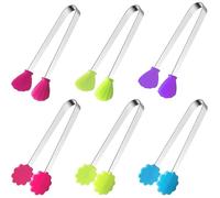 Lamppdcor 6Pcs Mini Silicone Tongs - 5 Inch Flower & Seashell Design with Stainless Steel Handle, Non-Slip for Serving Ice, Snacks, Sugar, Appetizers