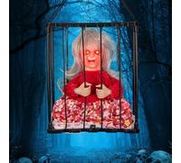 Lamppdcor Halloween Animatronics Hanging Ghosts & Witches in Cage, Light Up Eyes & Screaming Sound, Animated Skeleton Decor for Party Haunted House