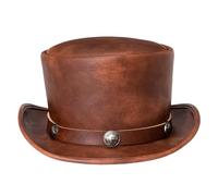 Lamppdcor Top Hats For Men,Magician Hat Formal Short Brim Top Hats for Men Women PU Leather Steampunk Top Hat for Plague Doctor Costume Free Size Top Hat for Halloween, Show, Cosplay, Brown