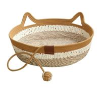 Lamppdcor Wicker Cat Bed Foldable, Wear Resistant Sleeping Nest with Playing Rope Ball for Indoor Cats Under 6KG