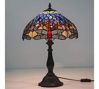 Lamps Table Lamps,Stained Glass Table Desk Reading Banker Light,Crystal Bead Multicolor Dragonfly Style Shade,W12H19 Inch,Parent Lover Kid Living Room Bedroom Crafts Gifts,Blue