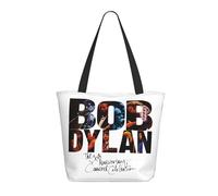 LAMPSATN Women's Bob Rock Singer Dylan Shopping Bag Full-width Printed Large-Capacity Tote Bag Fashionable Lightweight Practical Commuter Shoulder Bag Black One Size