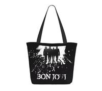 LAMPSATN Women's Bon Rock Band Jovi Shopping Bag Full-width Printed Large-Capacity Tote Bag Fashionable Lightweight Practical Commuter Shoulder Bag Black One Size