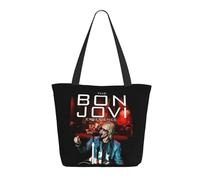 LAMPSATN Women's Bon Rock Band Jovi Shopping Bag Full-width Printed Large-Capacity Tote Bag Fashionable Lightweight Practical Commuter Shoulder Bag Black One Size