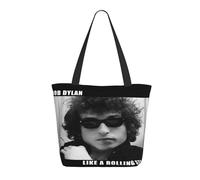 LAMPSATN Women's Dylan Rock Singer Bob Shopping Bag Full-width Printed Large-Capacity Tote Bag Fashionable Lightweight Practical Commuter Shoulder Bag Black One Size