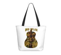 LAMPSATN Women's Dylan Rock Singer Bob Shopping Bag Full-width Printed Large-Capacity Tote Bag Fashionable Lightweight Practical Commuter Shoulder Bag Black One Size