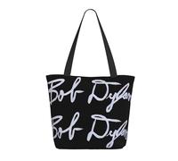 LAMPSATN Women's Dylan Rock Singer Bob Shopping Bag Full-width Printed Large-Capacity Tote Bag Fashionable Lightweight Practical Commuter Shoulder Bag Black One Size