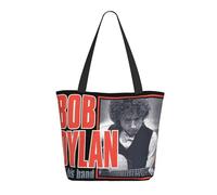 LAMPSATN Women's Dylan Rock Singer Bob Shopping Bag Full-width Printed Large-Capacity Tote Bag Fashionable Lightweight Practical Commuter Shoulder Bag Black One Size