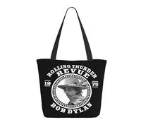 LAMPSATN Women's Dylan Rock Singer Bob Shopping Bag Full-width Printed Large-Capacity Tote Bag Fashionable Lightweight Practical Commuter Shoulder Bag Black One Size