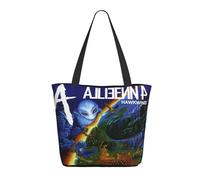 LAMPSATN Women's English Rock Band Shopping Bag Full-width Printed Large-Capacity Tote Bag Fashionable Lightweight Practical Commuter Shoulder Bag Black One Size
