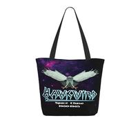LAMPSATN Women's English Rock Band Shopping Bag Full-width Printed Large-Capacity Tote Bag Fashionable Lightweight Practical Commuter Shoulder Bag Black One Size
