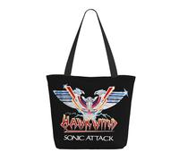 LAMPSATN Women's English Rock Band Shopping Bag Full-width Printed Large-Capacity Tote Bag Fashionable Lightweight Practical Commuter Shoulder Bag Black One Size