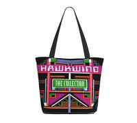LAMPSATN Women's English Rock Band Shopping Bag Full-width Printed Large-Capacity Tote Bag Fashionable Lightweight Practical Commuter Shoulder Bag Black One Size