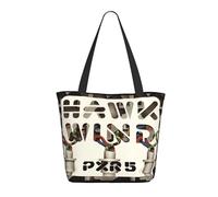 LAMPSATN Women's Hawk*wind English Rock Band Shopping Bag Full-width Printed Large-Capacity Tote Bag Fashionable Lightweight Practical Commuter Shoulder Bag Black One Size