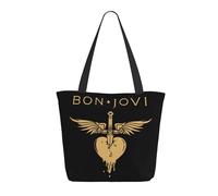 LAMPSATN Women's Jovi Rock Band Bon Shopping Bag Full-width Printed Large-Capacity Tote Bag Fashionable Lightweight Practical Commuter Shoulder Bag Black One Size