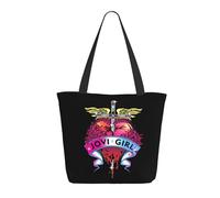 LAMPSATN Women's Jovi Rock Band Bon Shopping Bag Full-width Printed Large-Capacity Tote Bag Fashionable Lightweight Practical Commuter Shoulder Bag Black One Size