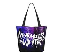 LAMPSATN Women's White Music Band Motionless Shopping Bag Full-width Printed Large-Capacity Tote Bag Fashionable Lightweight Practical Commuter Shoulder Bag Black One Size