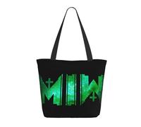 LAMPSATN Women's White Music Band Motionless Shopping Bag Full-width Printed Large-Capacity Tote Bag Fashionable Lightweight Practical Commuter Shoulder Bag Black One Size
