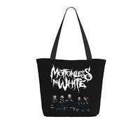 LAMPSATN Women's White Music Band Motionless Shopping Bag Full-width Printed Large-Capacity Tote Bag Fashionable Lightweight Practical Commuter Shoulder Bag Black One Size