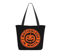 LAMPSATN Women's White Music Band Motionless Shopping Bag Full-width Printed Large-Capacity Tote Bag Fashionable Lightweight Practical Commuter Shoulder Bag Black One Size